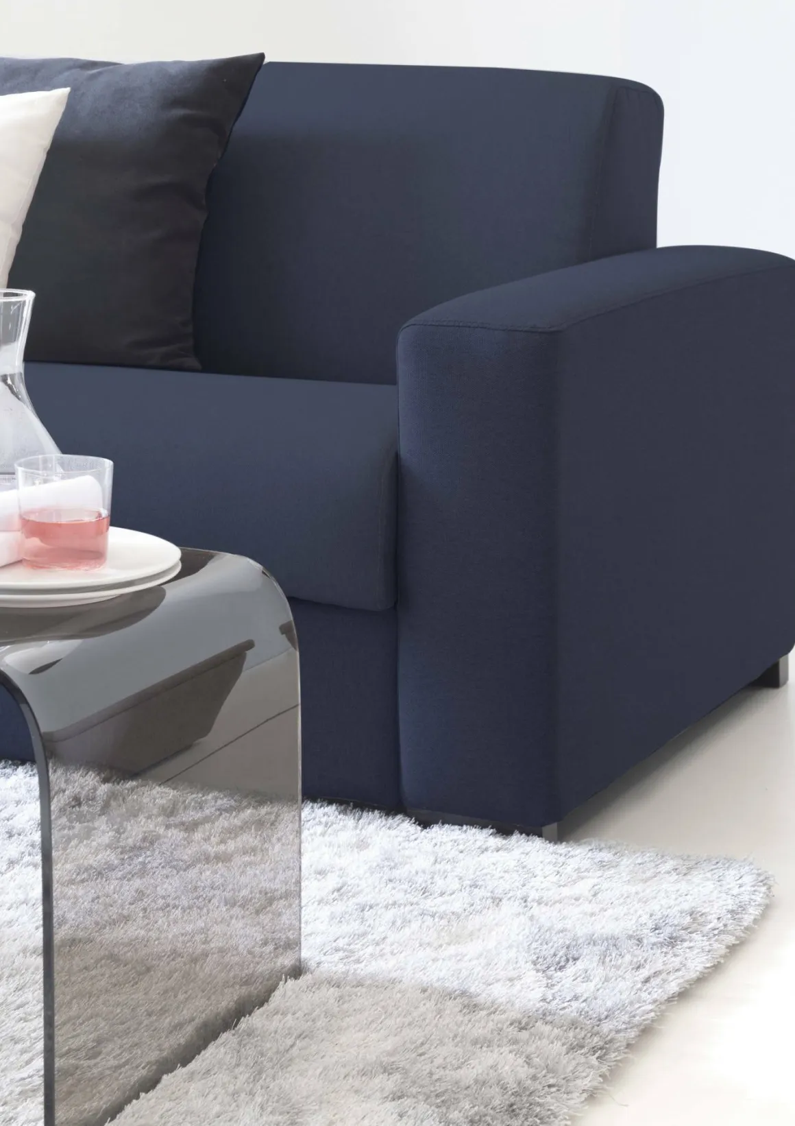 Divano in legno e ferro rivestito in tessuto blu 180x95x90h cm - Cianite