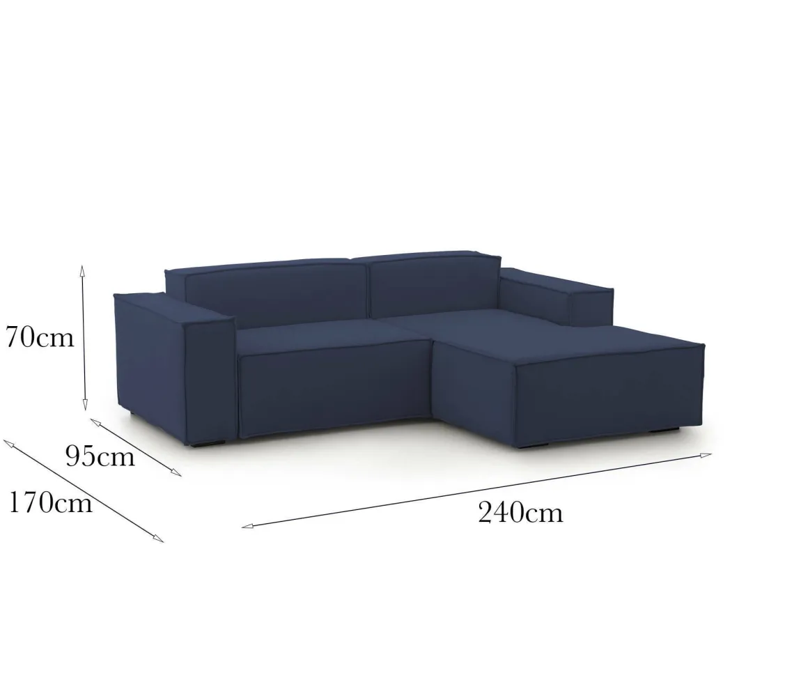 Divano in legno e ferro rivestito in tessuto blu 240x170x70h cm - Ameli