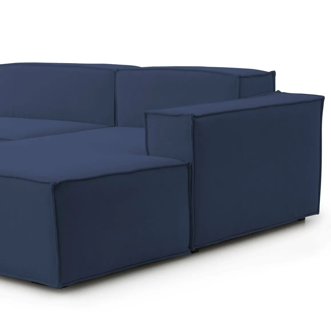 Divano in legno e ferro rivestito in tessuto blu 240x170x70h cm - Ameli