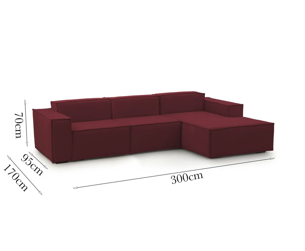 Divano in legno e ferro rivestito in tessuto rosso 300x170x70h cm - Ananas