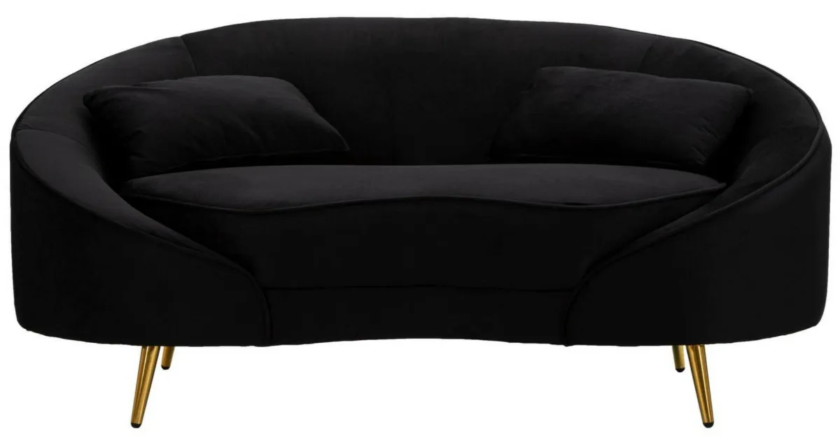 Divani Fissi 2 Posti > Dmora Divano in legno e metallo rivestito in tessuto nero e oro 148x84x68h cm - Gupta Oro, Nero