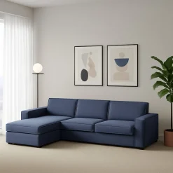 Divano in legno massello rivestito in tessuto blu 280x95x90h cm - Anila