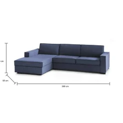 Divano in legno massello rivestito in tessuto blu 280x95x90h cm - Anila