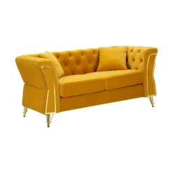 Divani Fissi 2 Posti > Dmora Divano in legno rivestito in tessuto ocra e oro 162x83x76h cm - Casio Oro, Giallo Ocra