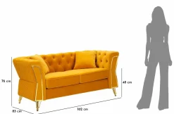 Divani Fissi 2 Posti > Dmora Divano in legno rivestito in tessuto ocra e oro 162x83x76h cm - Casio Oro, Giallo Ocra