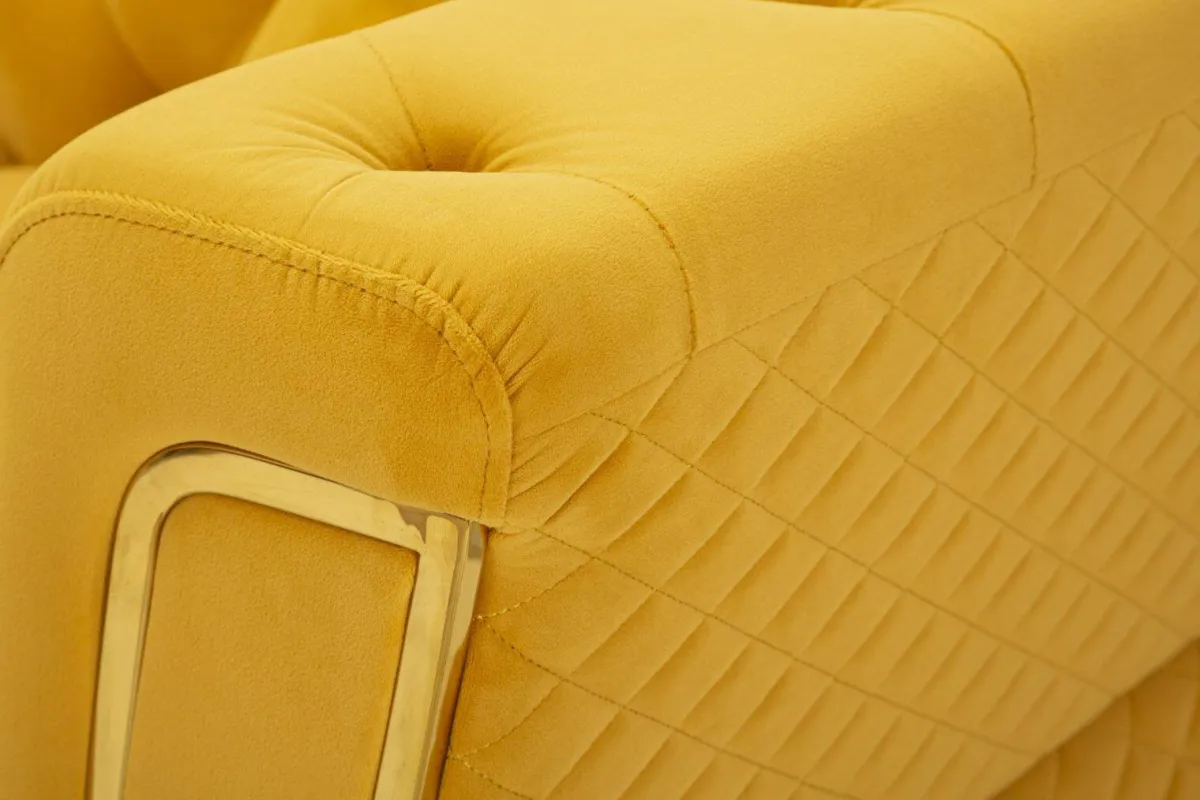 Divani Fissi 2 Posti > Dmora Divano in legno rivestito in tessuto ocra e oro 162x83x76h cm - Casio Oro, Giallo Ocra