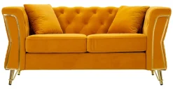 Divani Fissi 2 Posti > Dmora Divano in legno rivestito in tessuto ocra e oro 162x83x76h cm - Casio Oro, Giallo Ocra