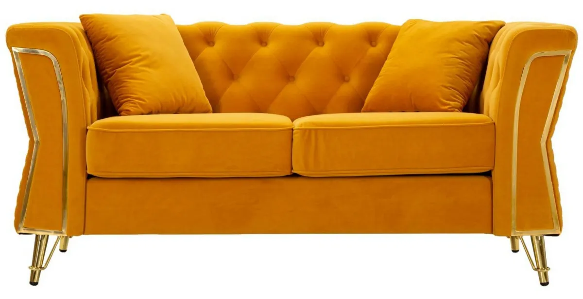 Divani Fissi 2 Posti > Dmora Divano in legno rivestito in tessuto ocra e oro 162x83x76h cm - Casio Oro, Giallo Ocra