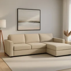 Divani Angolari|Divani Fissi Con Penisola > Dmora Divano in metallo rivestito in tessuto 280x95x90h cm - Atos Beige