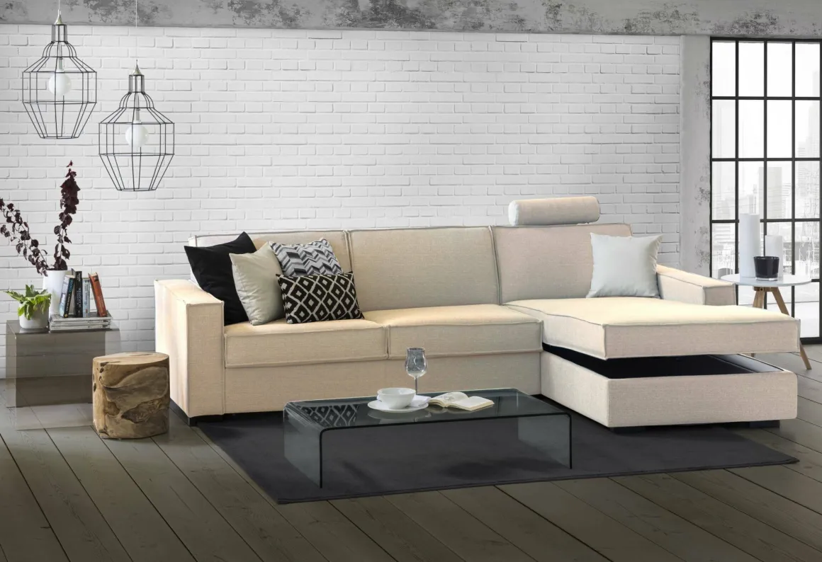 Divano in metallo rivestito in tessuto beige 260x95x90h cm - Assobasso