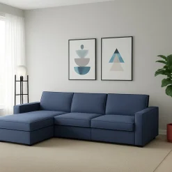 Divani Angolari|Divani Fissi Con Penisola > Dmora Divano in metallo rivestito in tessuto 280x95x90h cm - Anila Grigio