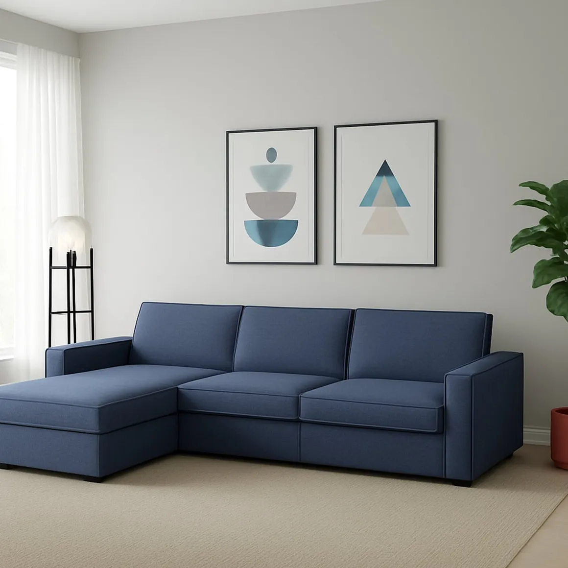Divano in metallo rivestito in tessuto blu 260x95x90h cm - Sodalite