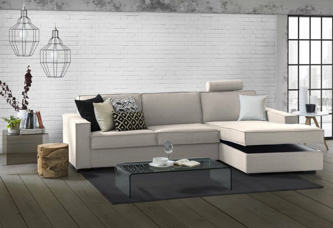 Divano in metallo rivestito in tessuto tortora 260x95x90h cm - Assobasso