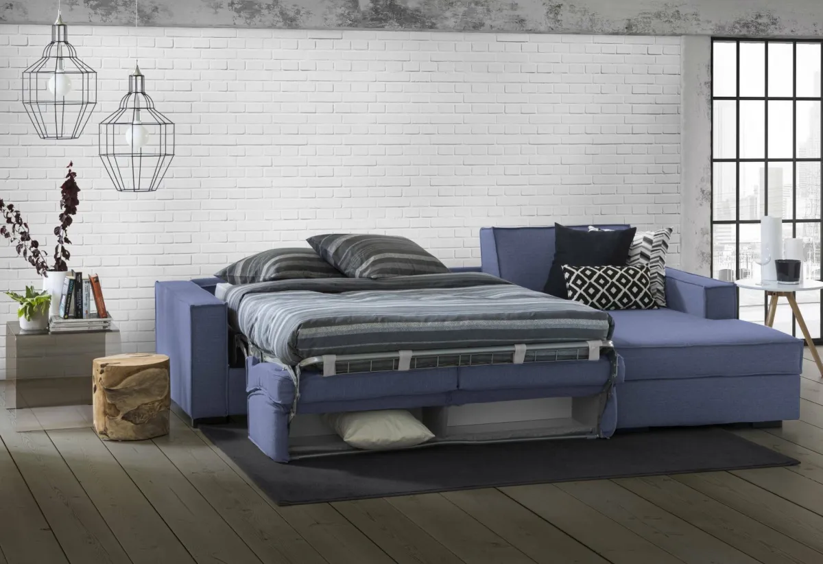 Divani Letto Con Penisola|Salotto > Dmora Divano letto angolare 260x95cm - Afar Blu