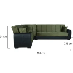 Divani Angolari|Divani Letto Con Penisola > Dmora Divano letto angolare nero e verde 305x238cm - Gaillardia Verde, Nero
