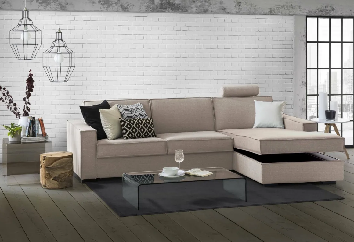 Divano letto angolare tortora 260x95cm - Afar