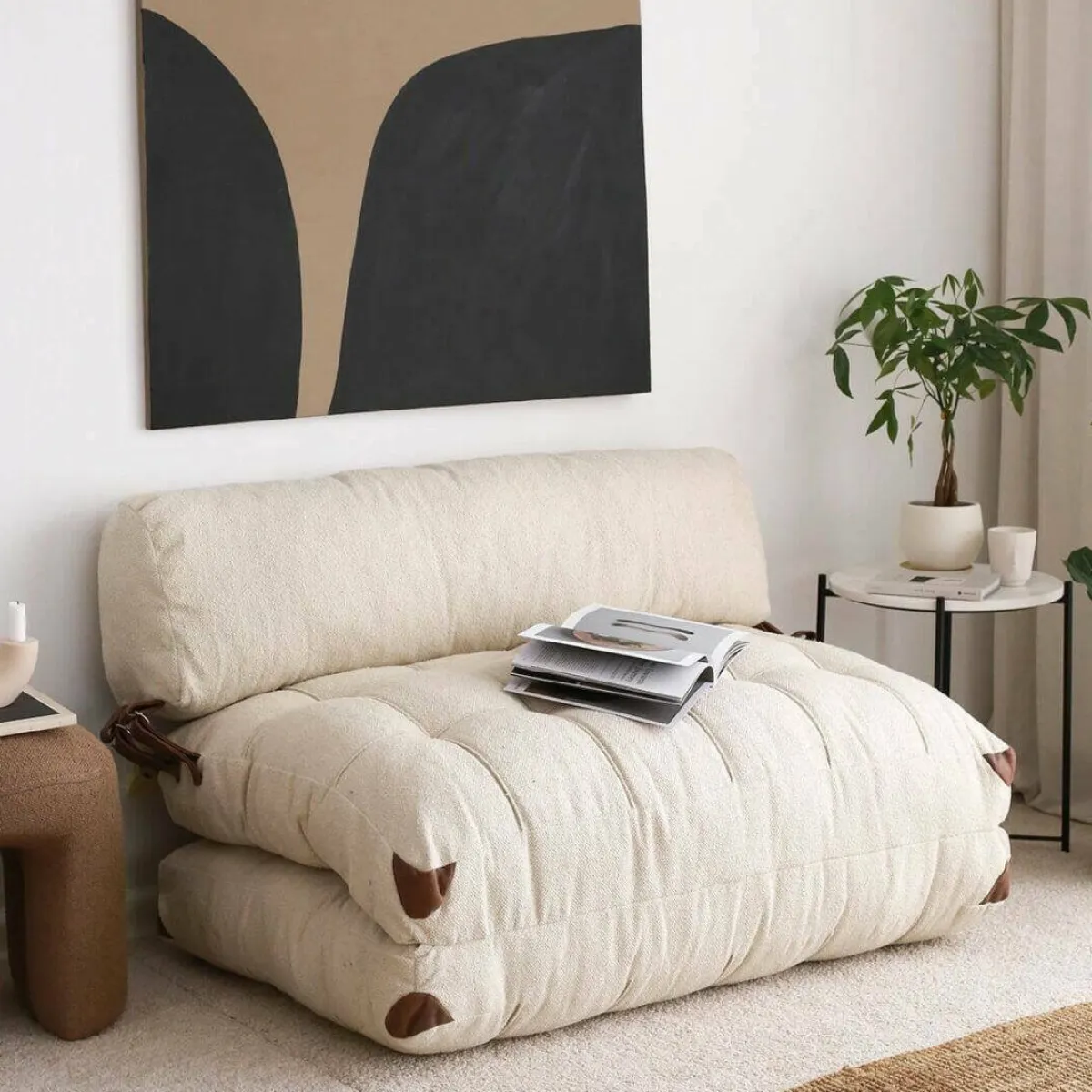 Divani Letto 2 Posti|Divano Contenitore Letto > Dmora Divano letto comodo crema 120x75cm - Surigae Bianco Crema
