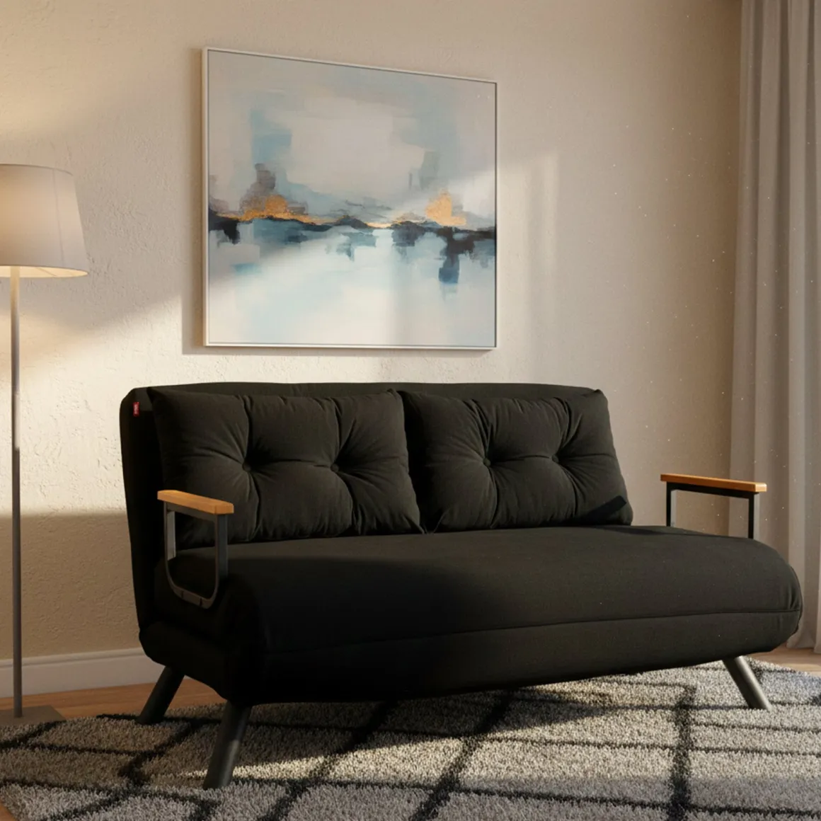 Divano letto comodo nero 133x78cm - Calvin