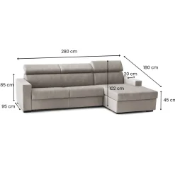 Divani Letto Con Penisola|Salotto > Dmora Divano letto compatto tortora 280x95cm - Allevatore Grigio Tortora