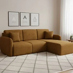 Divani Angolari|Divani Letto Con Penisola > Dmora Divano Letto con Penisola Contenitore Reclinabile 207x148 cm, Reversibile - Pagno Arancione Scuro