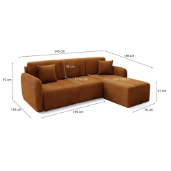 Divani Angolari|Divani Letto Con Penisola > Dmora Divano Letto con Penisola Contenitore Reclinabile 207x148 cm, Reversibile - Pagno Arancione Scuro