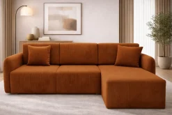 Divani Angolari|Divani Letto Con Penisola > Dmora Divano Letto con Penisola Contenitore Reclinabile 207x148 cm, Reversibile - Pagno Arancione Scuro