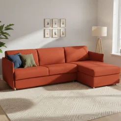 Divani Angolari|Divani Letto Con Penisola > Dmora Divano Letto con Penisola Sfoderabile Contenitore 260x160 cm, Idrorepellente Multiposizione Trasformabile in Letto Made in Italy - Sumirago Arancione