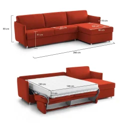 Divani Angolari|Divani Letto Con Penisola > Dmora Divano Letto con Penisola Sfoderabile Contenitore 260x160 cm, Idrorepellente Multiposizione Trasformabile in Letto Made in Italy - Sumirago Arancione