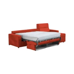 Divano Letto con Penisola Arancione Sfoderabile Contenitore 280x160 cm, Idrorepellente Multiposizione Trasformabile in Letto Made in Italy - Pusiano