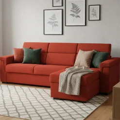 Divani Angolari|Divani Letto Con Penisola > Dmora Divano Letto con Penisola Sfoderabile Contenitore 285x160 cm, Idrorepellente Multiposizione Trasformabile in Letto Made in Italy - Tolle Arancione