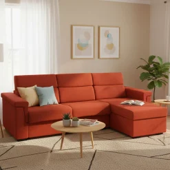 Divani Angolari|Divani Letto Con Penisola > Dmora Divano Letto con Penisola Sfoderabile Contenitore 285x160 cm, Idrorepellente Trasformabile in Letto Made in Italy - Priverno Arancione