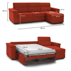 Divani Angolari|Divani Letto Con Penisola > Dmora Divano Letto con Penisola Sfoderabile Contenitore 285x160 cm, Idrorepellente Trasformabile in Letto Made in Italy - Priverno Arancione