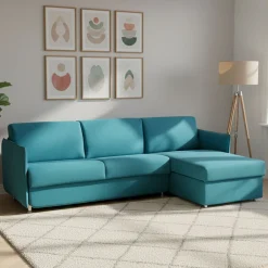 Divani Angolari|Divani Letto Con Penisola > Dmora Divano Letto con Penisola Sfoderabile Contenitore 260x160 cm, Idrorepellente Multiposizione Trasformabile in Letto Made in Italy - Sumirago Azzurro