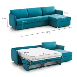 Divani Angolari|Divani Letto Con Penisola > Dmora Divano Letto con Penisola Sfoderabile Contenitore 260x160 cm, Idrorepellente Multiposizione Trasformabile in Letto Made in Italy - Sumirago Azzurro