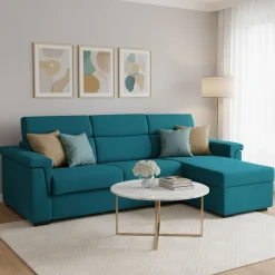 Divani Angolari|Divani Letto Con Penisola > Dmora Divano Letto con Penisola Sfoderabile Contenitore 285x160 cm, Idrorepellente Multiposizione Trasformabile in Letto Made in Italy - Priverno Azzurro