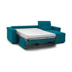 Divano Letto con Penisola Azzurro Sfoderabile Contenitore 285x160 cm, Idrorepellente Multiposizione Trasformabile in Letto Made in Italy - Ganzaria
