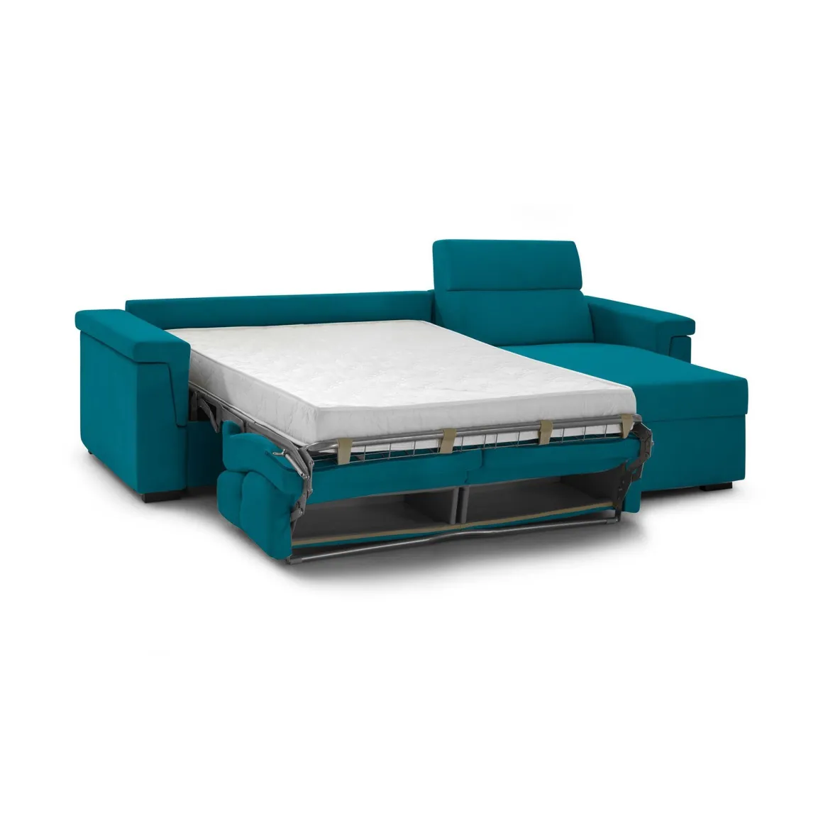 Divano Letto con Penisola Azzurro Sfoderabile Contenitore 285x160 cm, Idrorepellente Multiposizione Trasformabile in Letto Made in Italy - Ganzaria