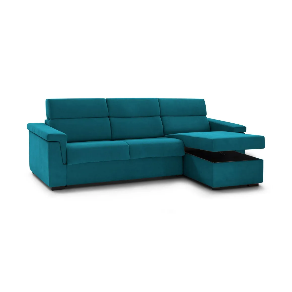 Divano Letto con Penisola Azzurro Sfoderabile Contenitore 285x160 cm, Idrorepellente Multiposizione Trasformabile in Letto Made in Italy - Ganzaria