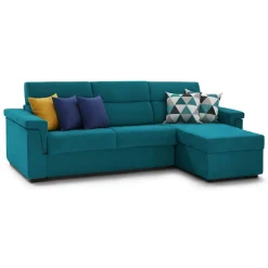 Divano Letto con Penisola Azzurro Sfoderabile Contenitore 285x160 cm, Idrorepellente Multiposizione Trasformabile in Letto Made in Italy - Ganzaria