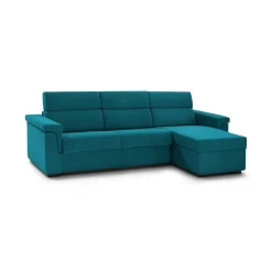 Divano Letto con Penisola Azzurro Sfoderabile Contenitore 285x160 cm, Idrorepellente Multiposizione Trasformabile in Letto Made in Italy - Ganzaria
