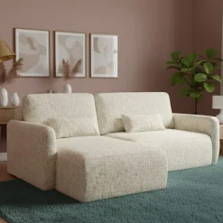 Divani Angolari|Divani Letto Con Penisola > Dmora Divano Letto con Penisola Contenitore Reclinabile 229x148 cm, Cuscini Sfoderabili - Rezzo Beige Chiaro