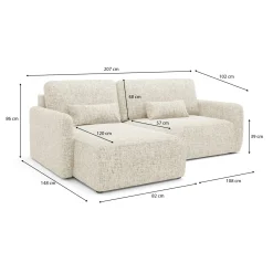 Divano Letto con Penisola Beige Chiaro Contenitore Reclinabile 207x148 cm, Reversibile - Pagno