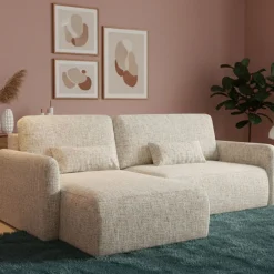 Divani Angolari|Divani Letto Con Penisola > Dmora Divano Letto con Penisola Contenitore Reclinabile 229x148 cm, Cuscini Sfoderabili - Rezzo Beige