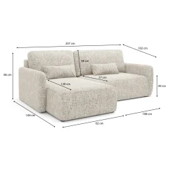 Divani Angolari|Divani Letto Con Penisola > Dmora Divano Letto con Penisola Contenitore Reclinabile 229x148 cm, Cuscini Sfoderabili - Rezzo Beige