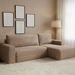 Divani Angolari|Divani Letto Con Penisola > Dmora Divano Letto con Penisola Contenitore Reversibile 253x153 cm, Reclinabile - Paullo Beige