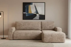 Divano Letto con Penisola Beige Contenitore Reclinabile 268x163 cm, Cuscini Sfoderabili - Folgarida