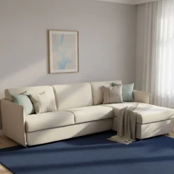 Divani Angolari|Divani Letto Con Penisola > Dmora Divano Letto con Penisola Sfoderabile Contenitore 260x160 cm, Idrorepellente Trasformabile in Letto Multiposizione Made in Italy - Scordia Beige
