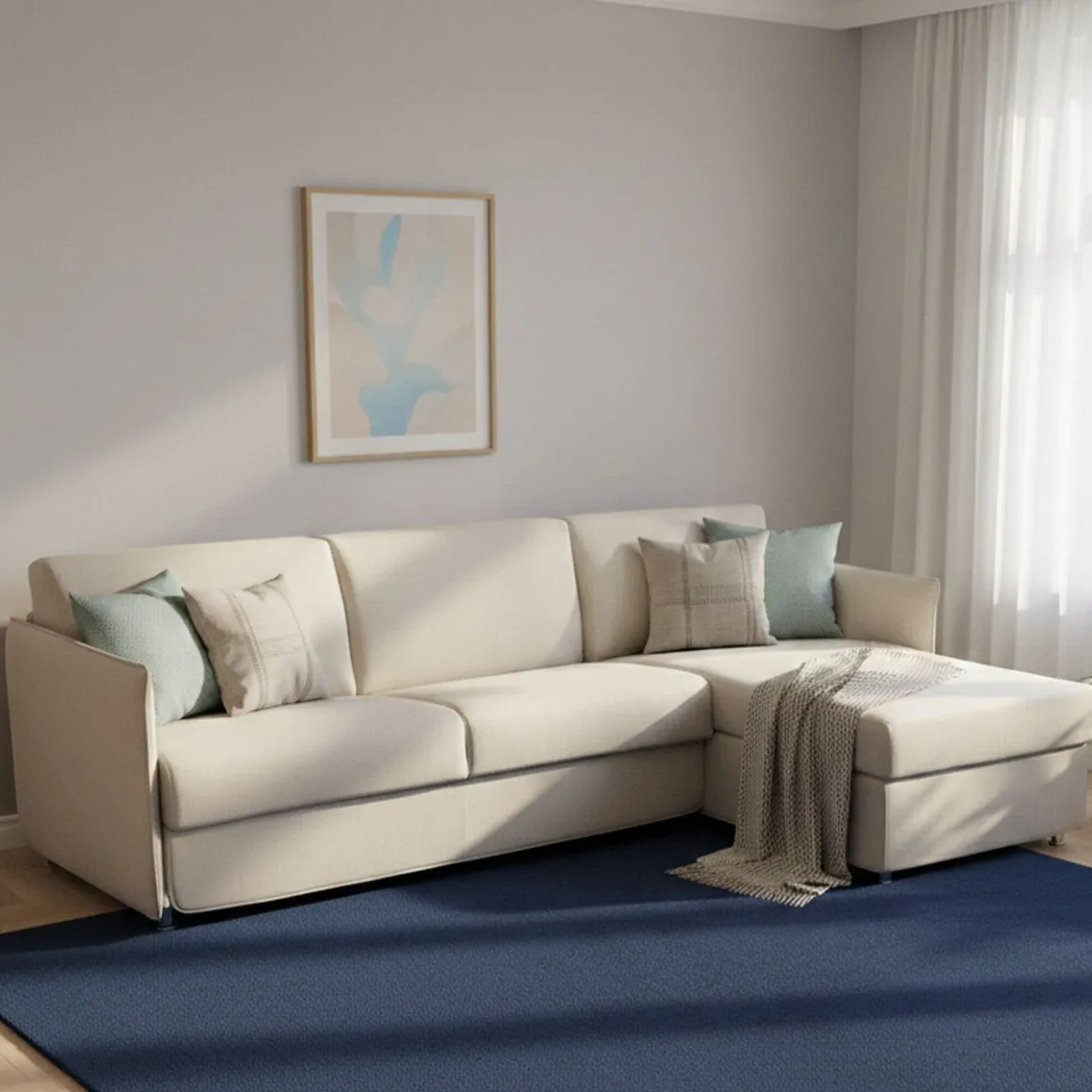 Divano Letto con Penisola Beige Sfoderabile Contenitore 260x160 cm, Idrorepellente Trasformabile in Letto Made in Italy - Sumirago