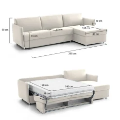 Divano Letto con Penisola Beige Sfoderabile Contenitore 260x160 cm, Idrorepellente Trasformabile in Letto Made in Italy - Sumirago