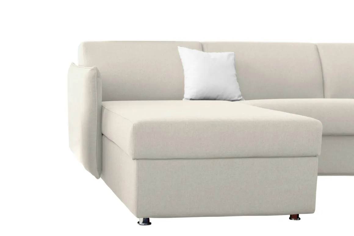 Divano Letto con Penisola Beige Sfoderabile Contenitore 260x160 cm, Idrorepellente Trasformabile in Letto Made in Italy - Sumirago